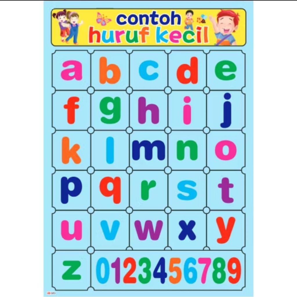 Poster Edukasi ABCD belajar ANAK huruf angka binatang buah-buahan & sayur mayur