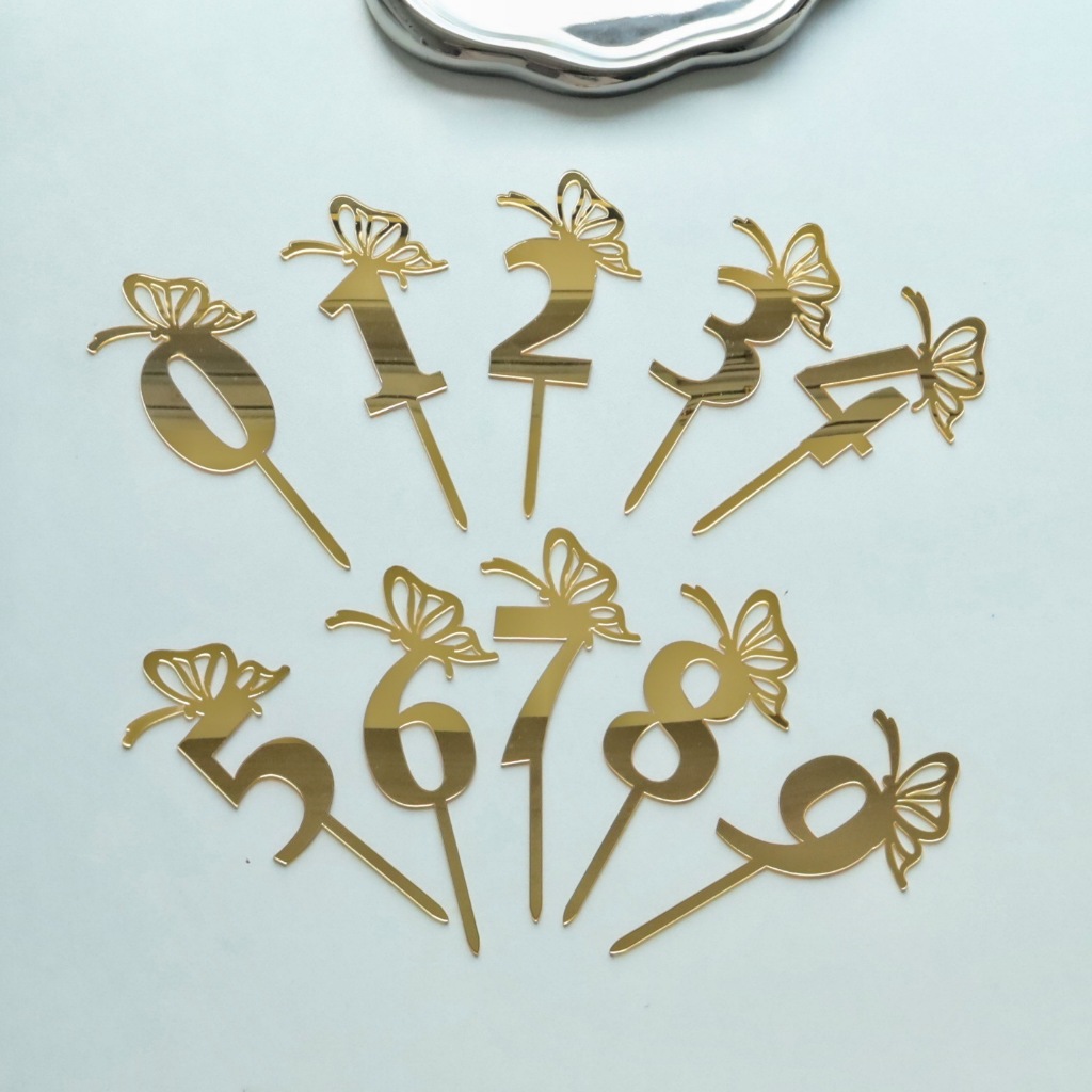 CAKE TOPPER AKRILIK NUMBER BUTTERFLY HAPPY BIRTHDAY HIASAN KUE ANGKA KUPUKUPU DEKORASI KUE ULANGTAHU