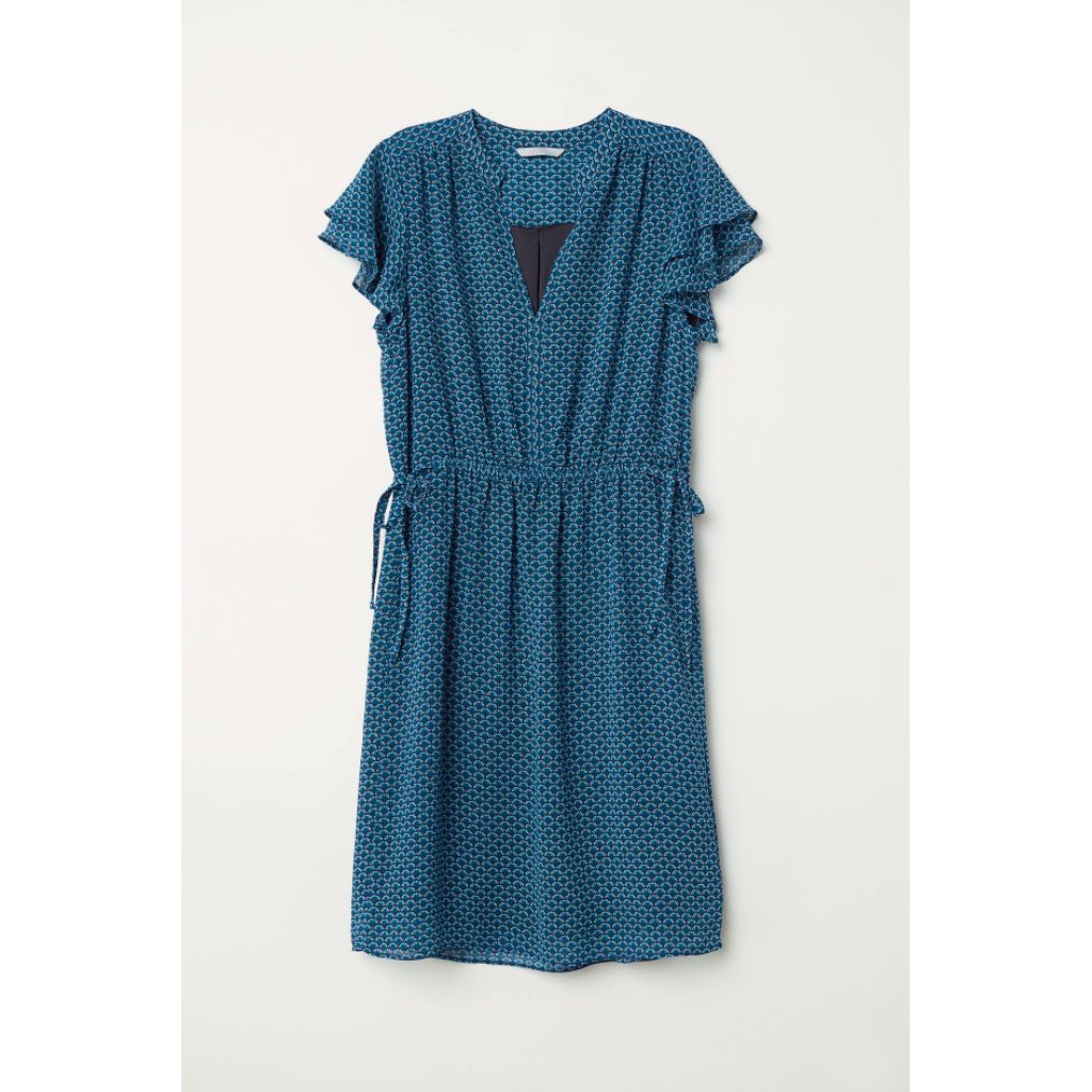 dress Hm Belt tie v neck gaun midi branded wanita