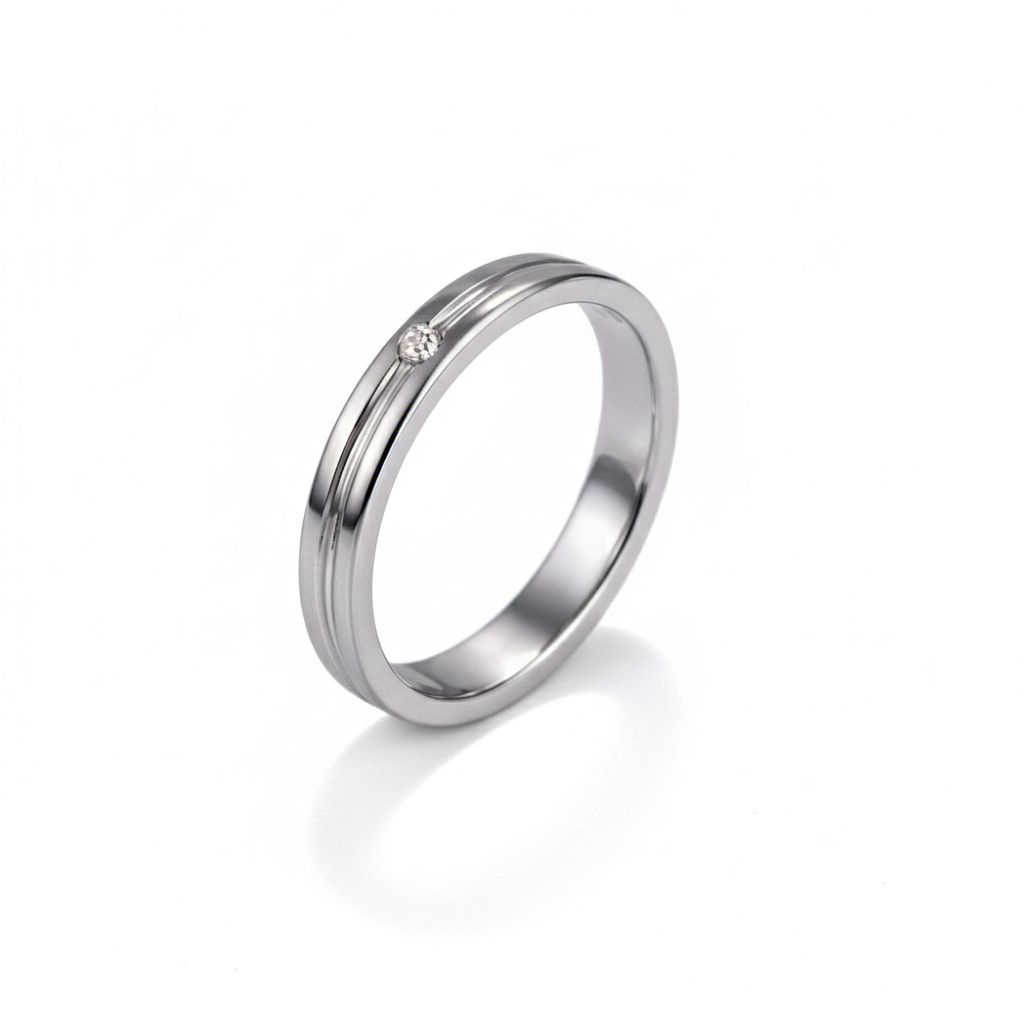 Cincin Wanita Silver Elegant Single Diamond - Cincin Tunangan / Nikah Lapis Emas Putih - High Qualit