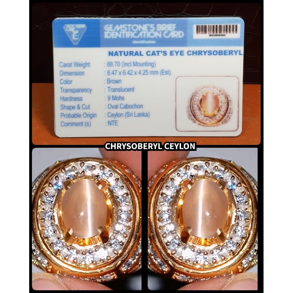 BATU PERMATA CAT EYE CHRYSOBERYL SRILANKA CEYLON