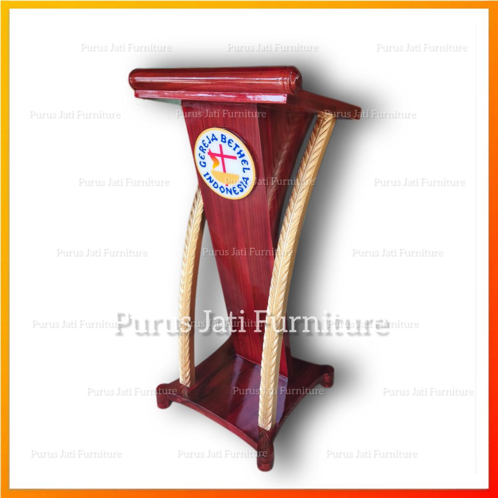 Mimbar Podium Gereja Bethel Indonesia (GBI) Model Minimalis Bahan Kayu Jati Berkualitas