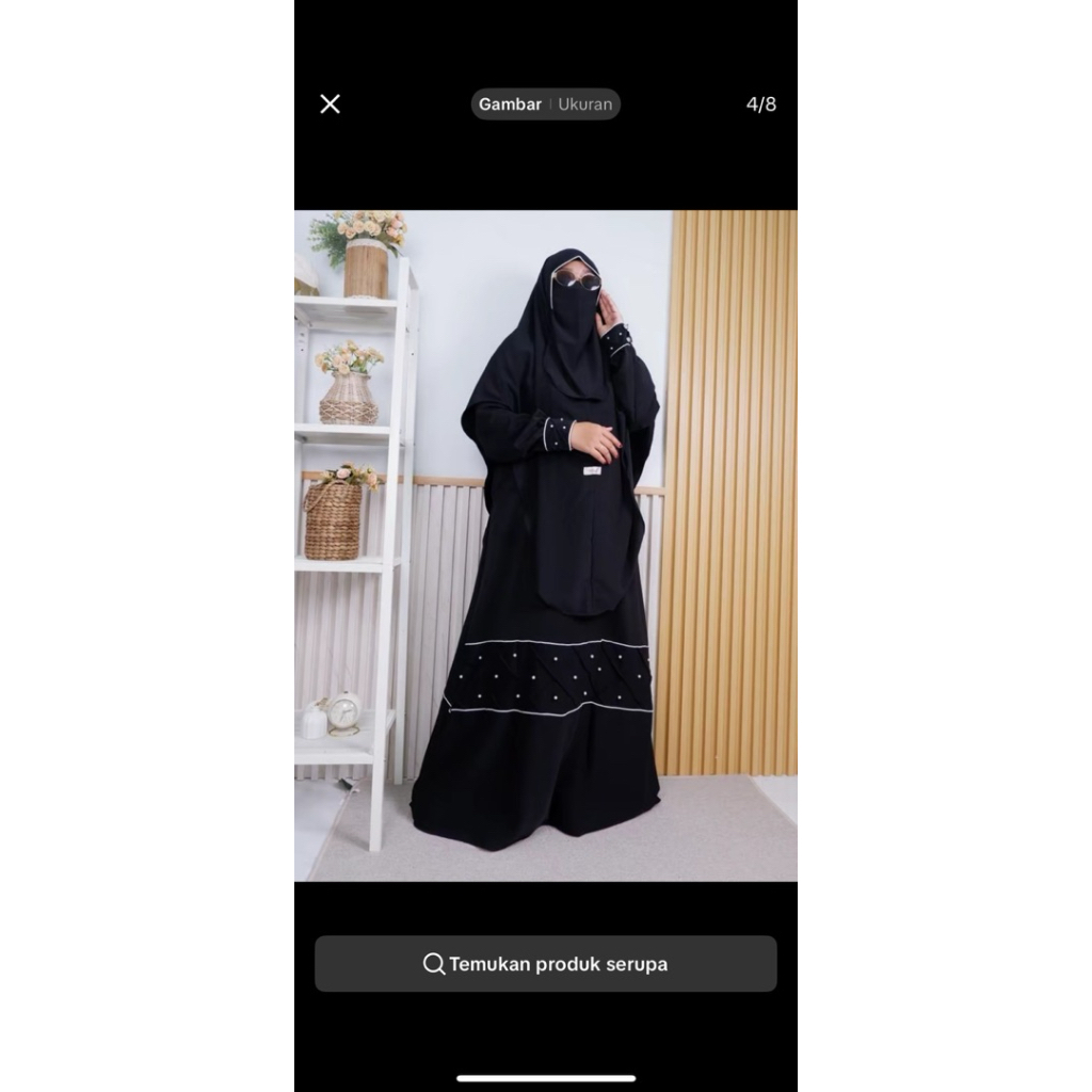abaya list putih hitam mutiara