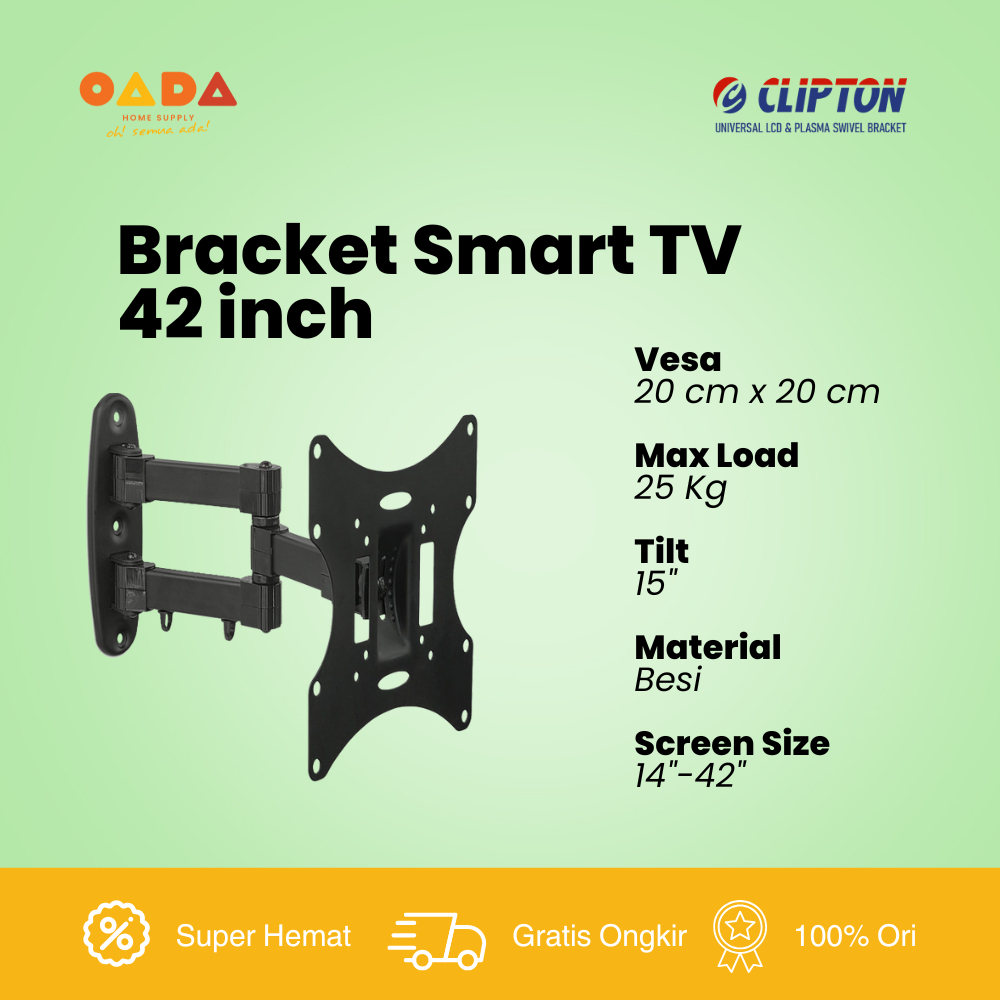 CLIPTON Bracket TV Swivel 14 - 42 inch LCD LED TV Smart Android