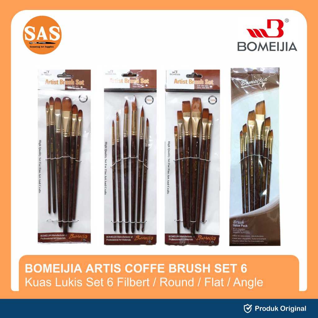 BOMEIJIA Artist Long Handle Brush Round / Filbert / Flat / Angle - SAS