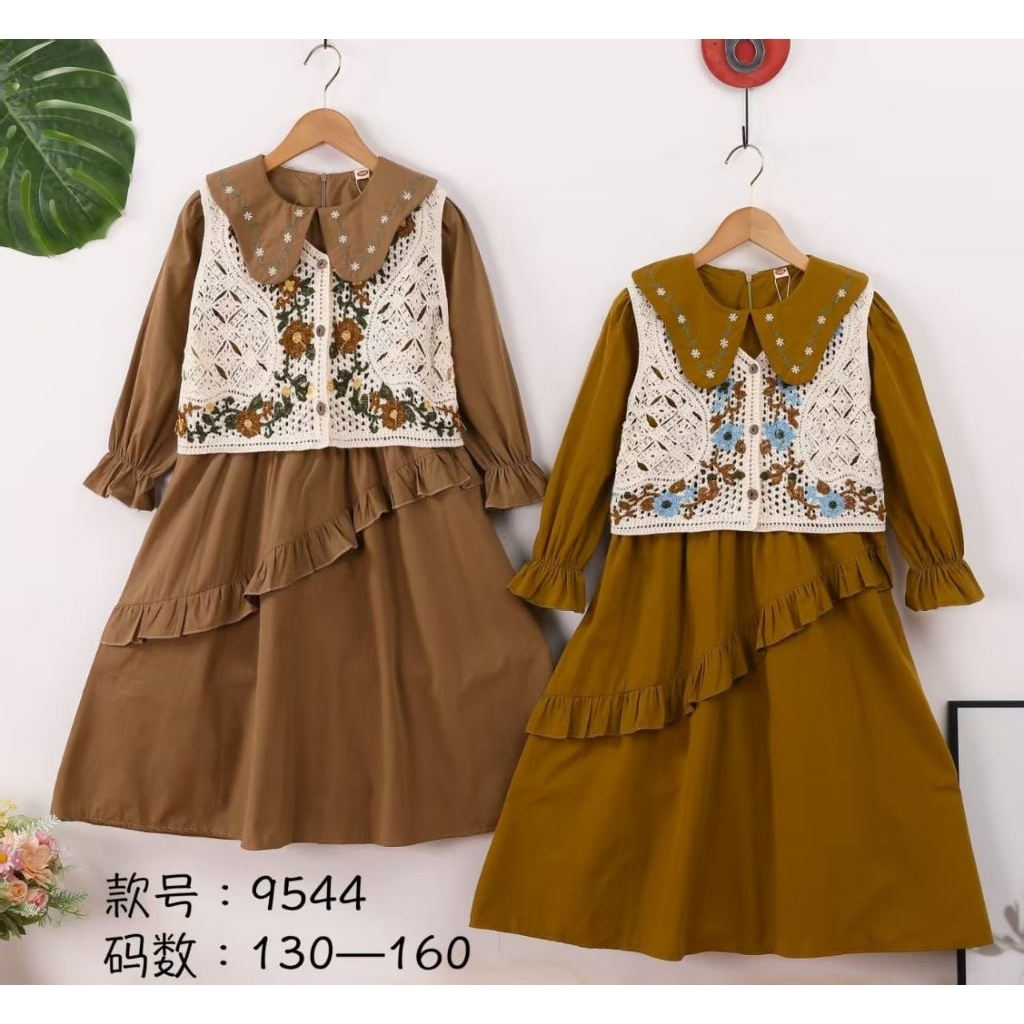 Dress Anak Perempuan Vintage Bordir Rompi Rajut Knit | Baju Anak Korea Style Size 130–160