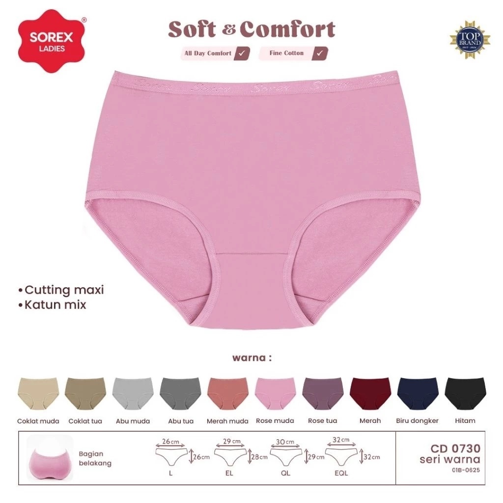 3 pcs - Celana Dalam Wanita Sorex 0730 Soft Comfort Cutting Maxi Original CD Perempuan Lembut