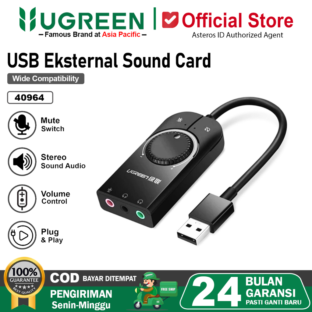 UGREEN Sound Card External Stereo Sound Audio Adapter Laptop PC PS4 40964