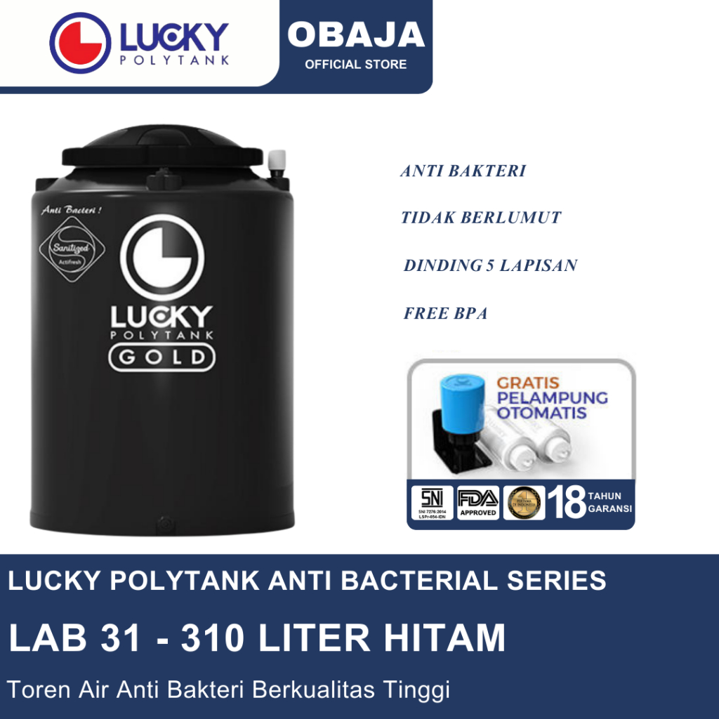 Lucky Polytank Toren Air LAB 31 Hitam / Toren Air LAB 310 Liter Hitam Lucky Polytank