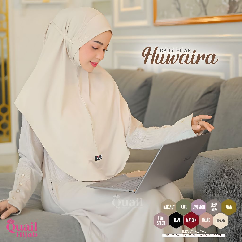 Huwaira Daily Hijab Original Quail Hijab Jilbab Wanita Huwaira Quail Jilbab Dagu Jersey Hijab Tali H