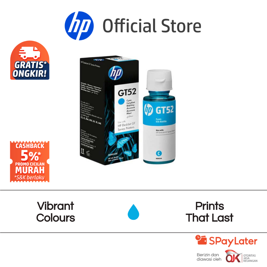 Tinta Printer HP Original GT52 Color Warna Cyan HP Ink Tank 100, 300, 400 series, HP Smart Tank 400,