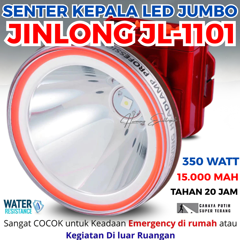 Jinlong Special Senter Kepala Headlamp Jl-1101 Waterproof Tahan Air 350 Watt Super Terang Reflektor 