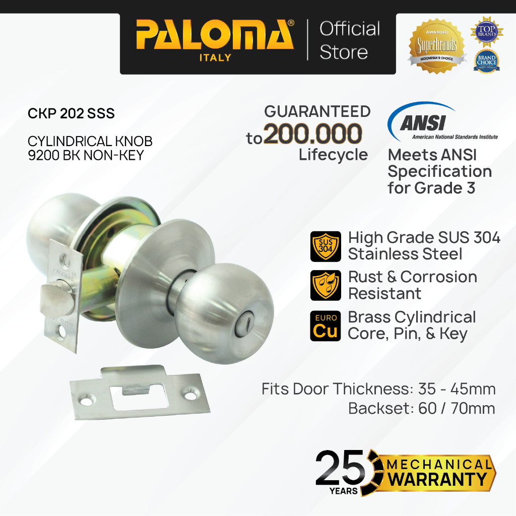 PALOMA CKP 202 Kunci Bulat Kamar Mandi Cylindrical Knob Handle Bathroom Toilet Stainless Steel SUS30