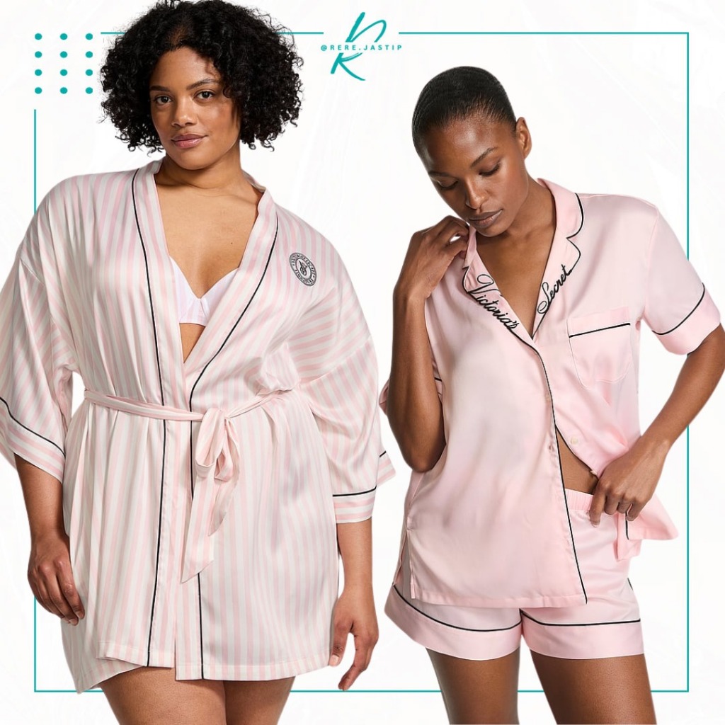 [ORI NEW] VS Satin Short Pajama Set / Glazed Satin Short Pajama Set | READY STOCK
