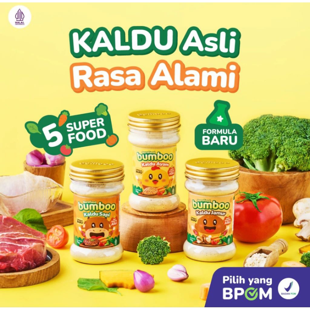 BUMBOO Kaldu Ayam, Sapi, Jamur & Ati Ayam Bubuk Untuk MPASI Non MSG