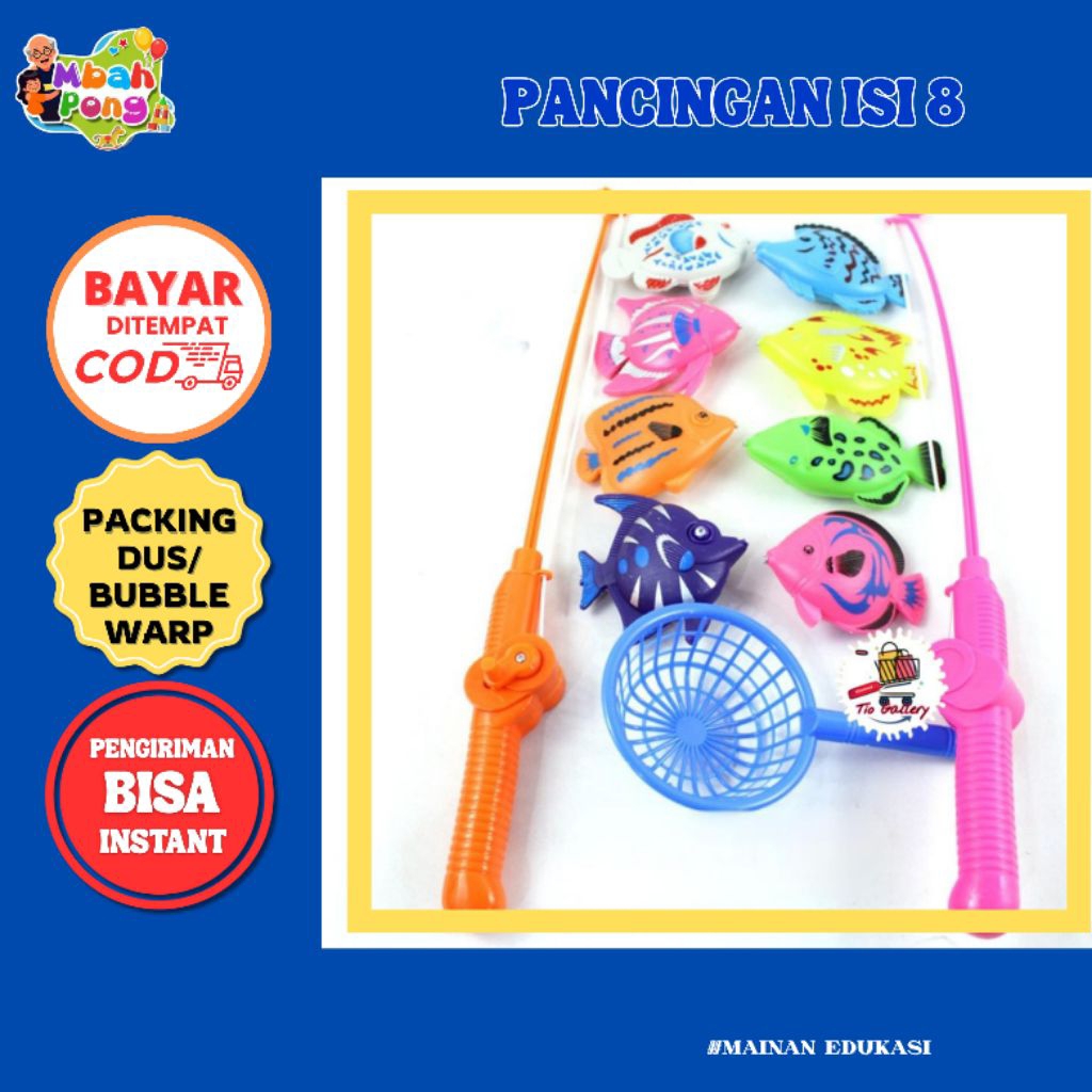 mainan ikan pancing jumbo isi 8,mainan pancing ikan magnet,mainan pancing hewan laut