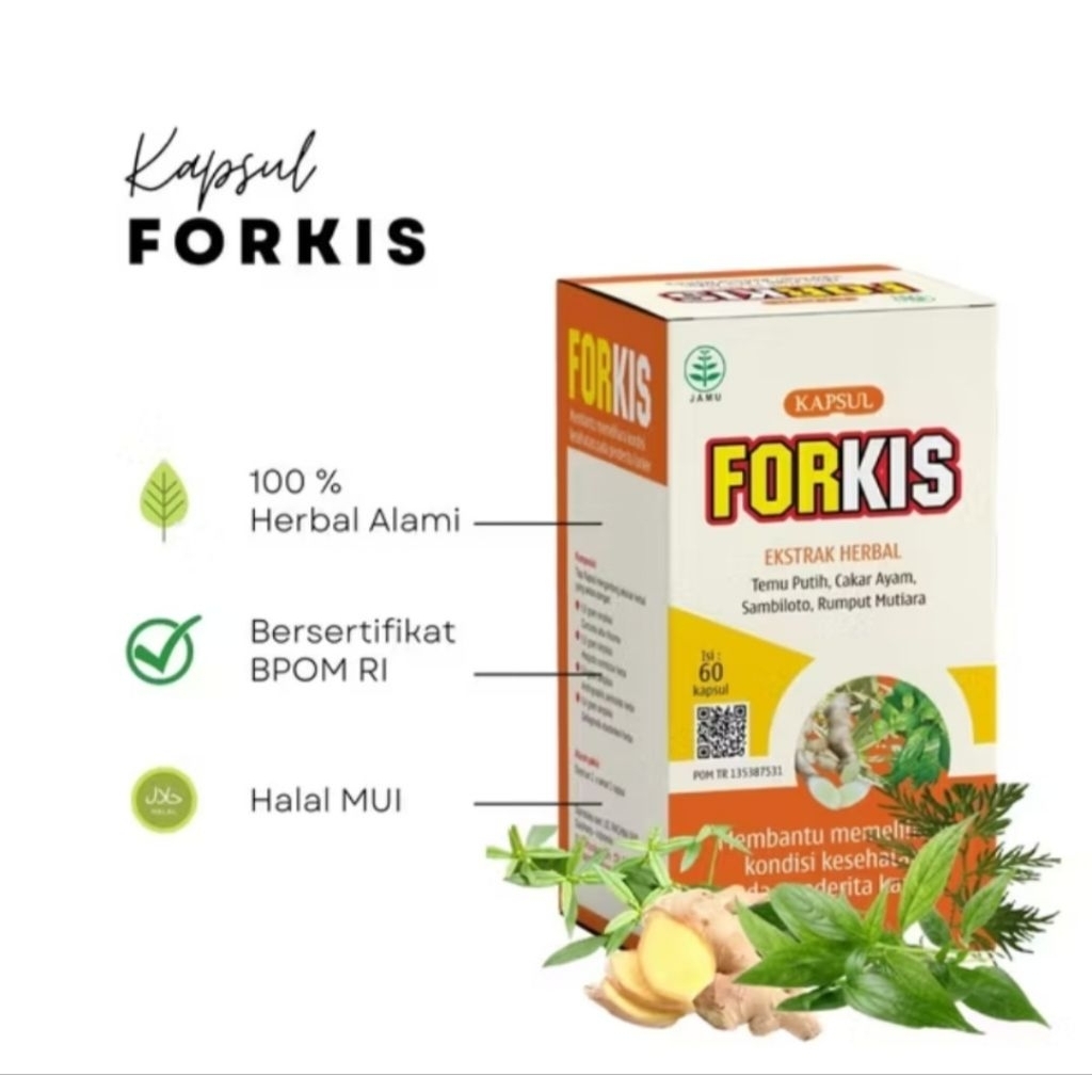 Kapsul FORKIS ( Ekstrak Temu Putih, Cakar Ayam, Sambiloto dan Rumput Mutiara ) Griya Herba / Membant