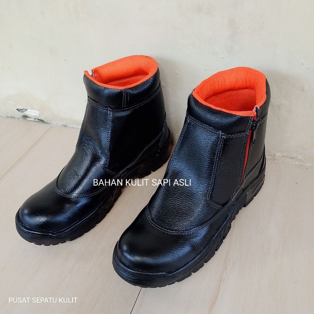sepatu safety pria resleting kulit asli