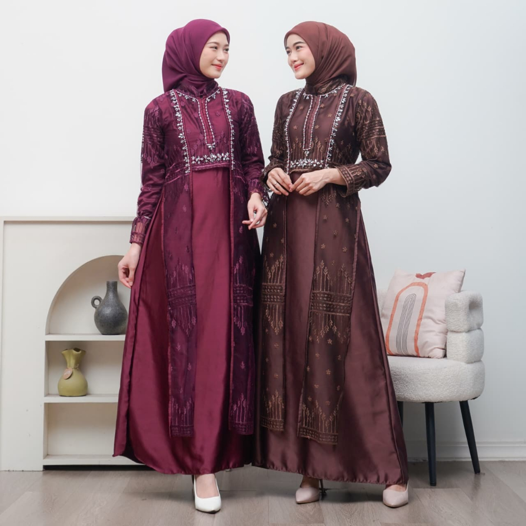 (ADA JUMBO)Anisa Dress Dapat Inner + Outer/fashion muslim/Gamis kondangan Lebaran  terbaru 2026