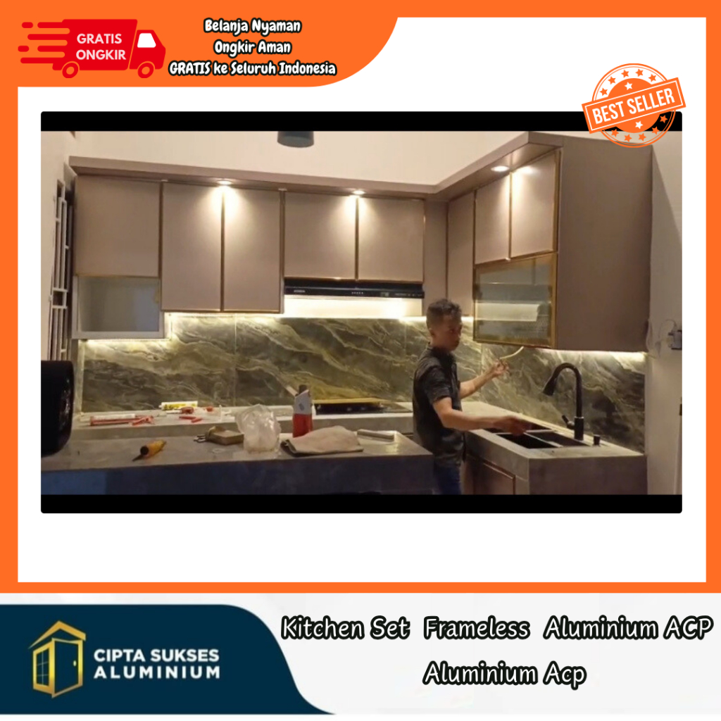 kitchen set dapur aluminium acp type frameless terbaru elegan dan modern kitchen set aluminium acp