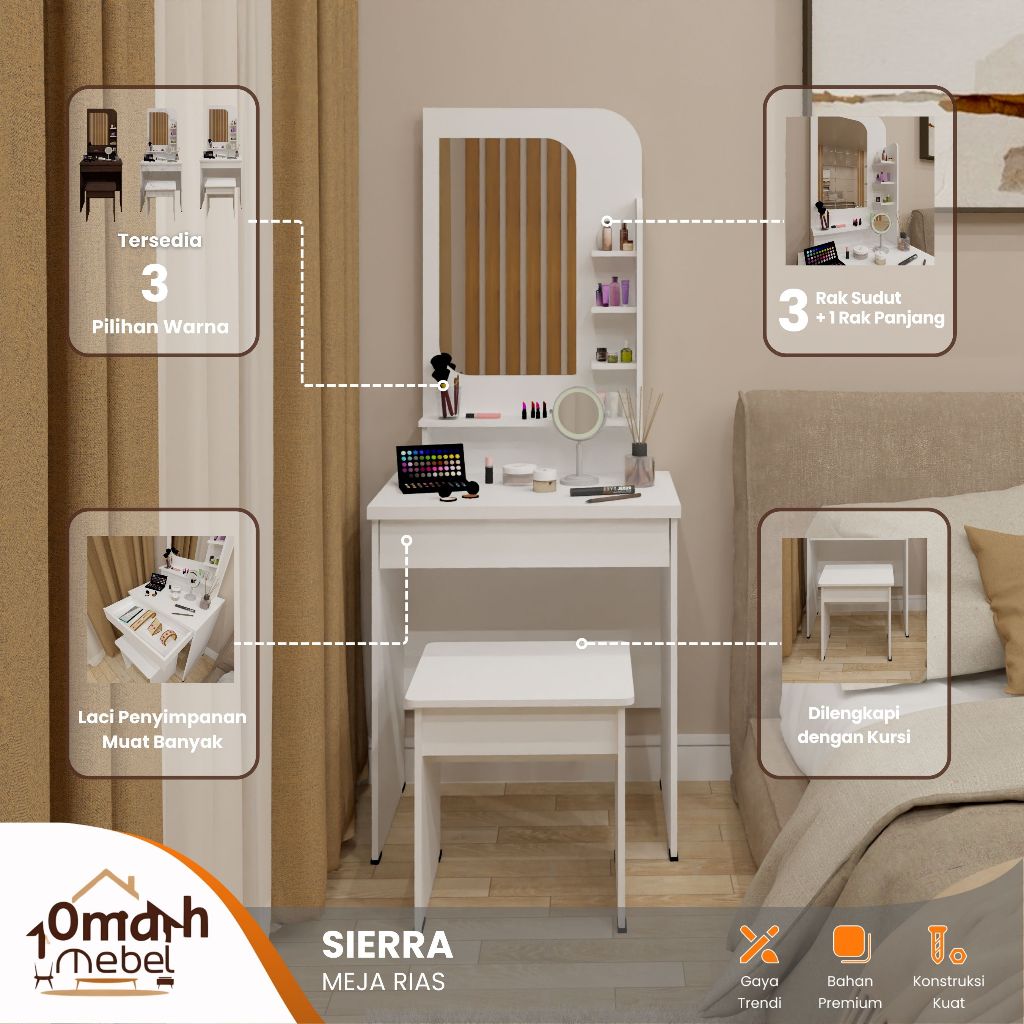 Omah Mebel Surabaya - Meja Rias series Sierra TERBARU Meja rias Aesthetic kursi Minimalis dan Cermin