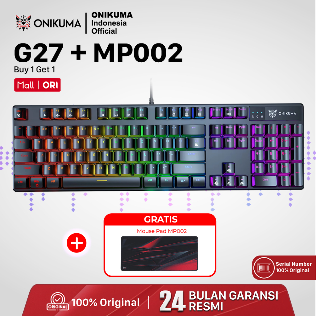 Keyboard Gaming RGB ONIKUMA G27 Black Original - Professional Gaming Keyboard Bergaransi Resmi