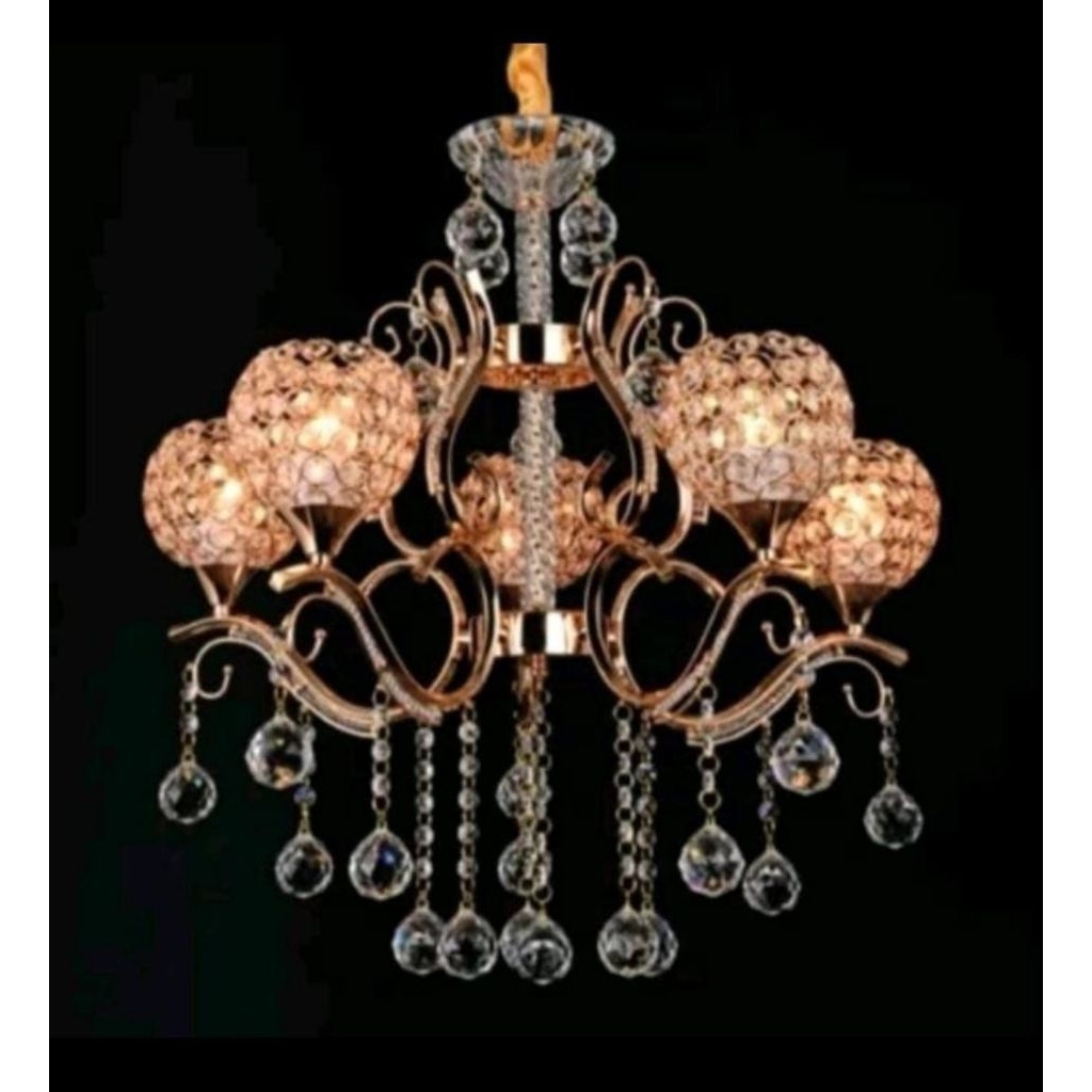 Lampu Gantung Hias Kristal Chandelier Minimalis Modern Ruang Tamu Meja Makan 5 Lampu Mewah