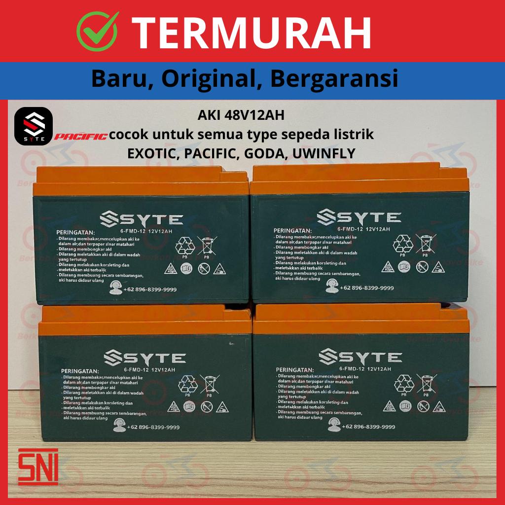 Syte Aki Sepeda Listrik Exotic / Pacific 12V12Ah / 48V12Ah 1pcs / Set Aki
