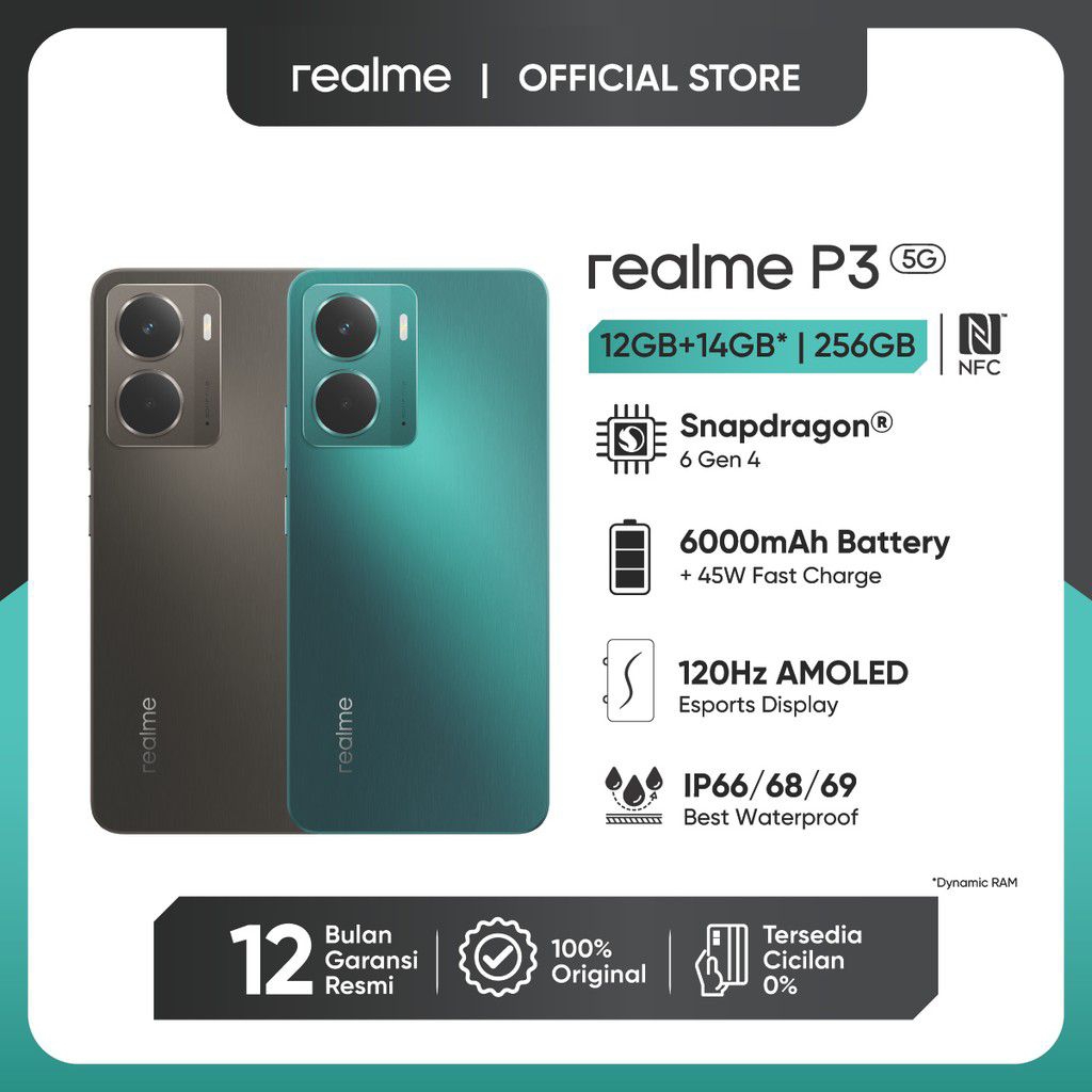 Realme P3 5G Ram 12gb+14gb 256gb nfc new garansi resmi