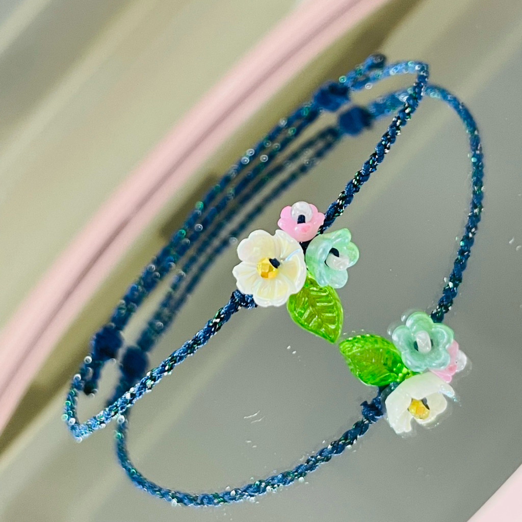 Gelang Tali Manik Bunga Variasi Emas Kadar (24K 999%) Charm Bola Bling