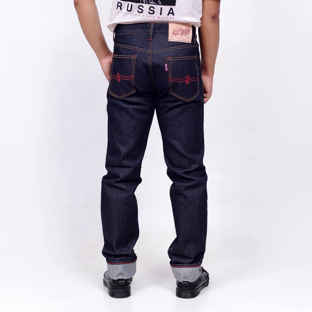 RED DENIM - Denim Black Indigo 15Oz Sanforized Raw Denim Accent Selvedge Original