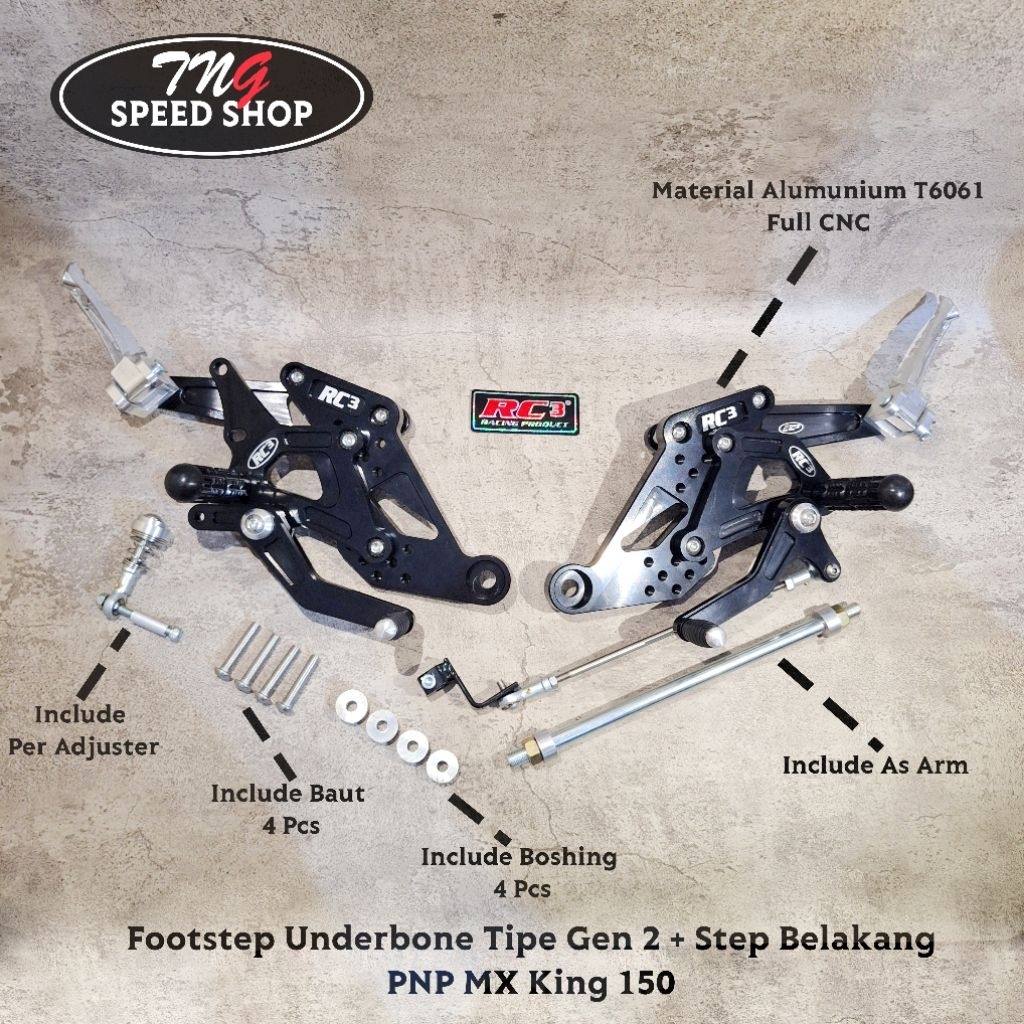 FOOTSTEP FOOT STEP UB UNDERBONE RC3 RACING MX KING MXKING 150 1 SET DEPAN BELAKANG GEN 2 TERMURAH TE