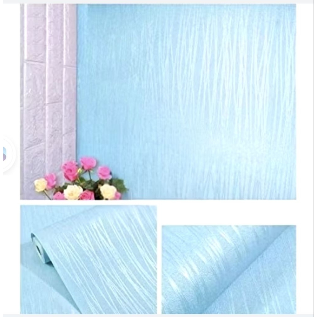 Wallpaper dinding embos Biru Garis