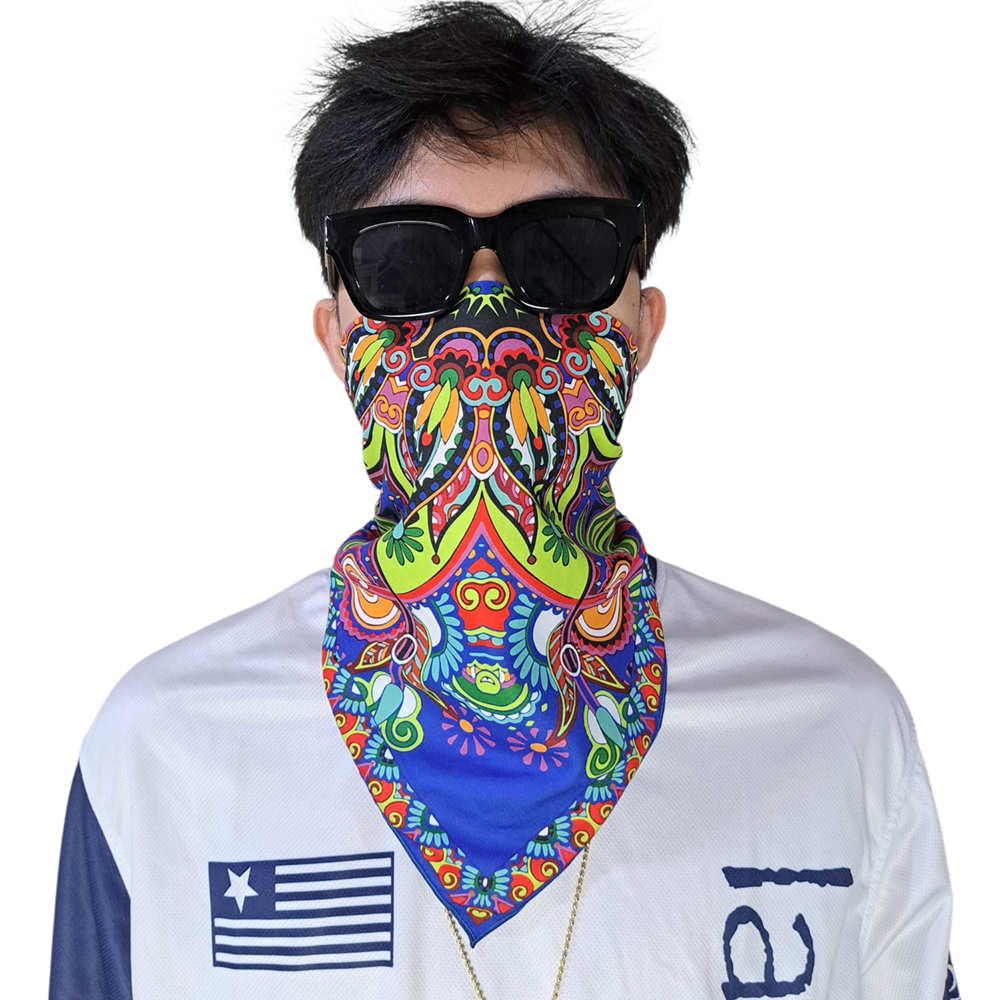 GLORIUSS - Slayer Bandana Premium Bahan Katun Adem - Masker Slayer Segiempat Anti Luntur- BUNGA BIRU