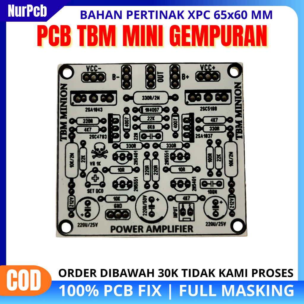 NUR PCB - PCB Power Amplifier TBM Mini Gempuran 6.5x6 cm Fullmasking Karakter Flat Midlow Sublow