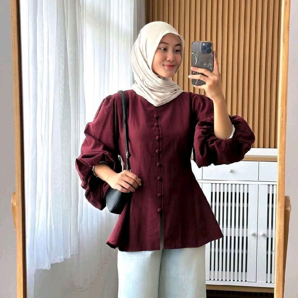 Baju Atasan Wanita Terbaru Havana Blouse Atasan Wanita Korean Style Bahan Linen Busui Friendly Perge