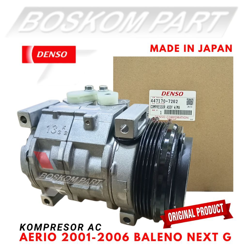 Kompresor Ac Suzuki Aerio 2001 s/d 2006 Baleno Next G 2003 s/d 2007 Aerio Baleno Next g Denso Origin