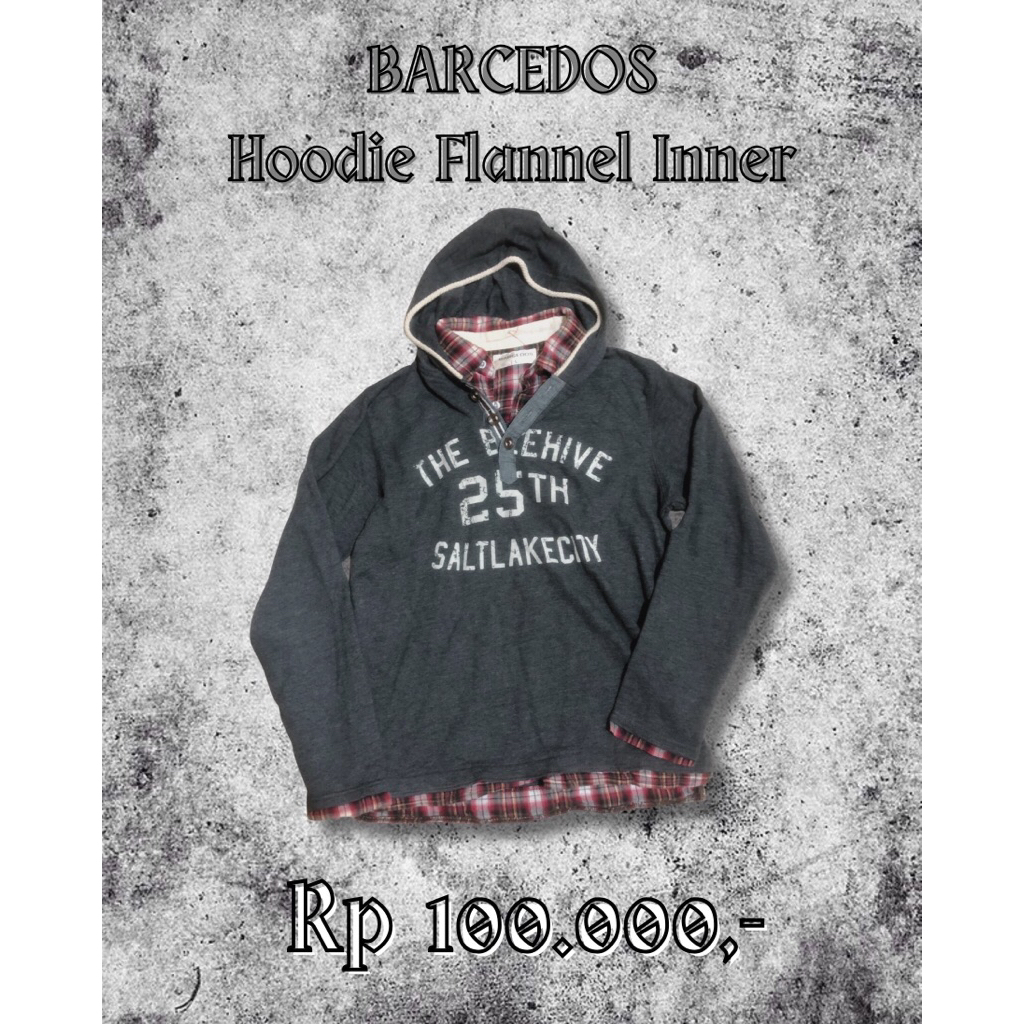 BARCEDOS hoodie flanel inner gray & red japan ori goth streetwear