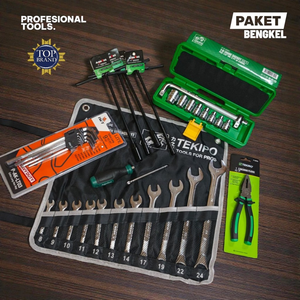 TEKIRO Paket Kunci Bengkel 1 Set Lengkap Kunci Shock Ring Pas Kunci T L Tang Kombinasi