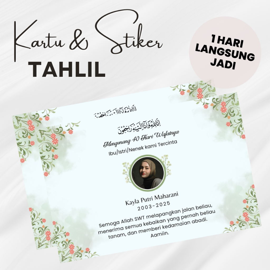 CETAK KARTU TAHLIL 40 HARI, STIKER TAHLIL 100 HARI, MENGENANG WAFATNYA, KARTU BESEK TAHLILAN CUSTOM
