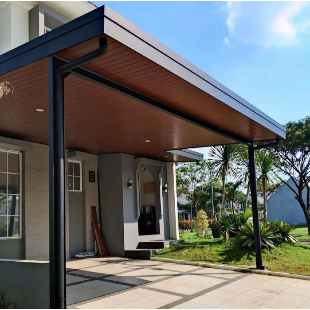 kanopi baja ringan tiang/bentangan besi wf+plafon pvc