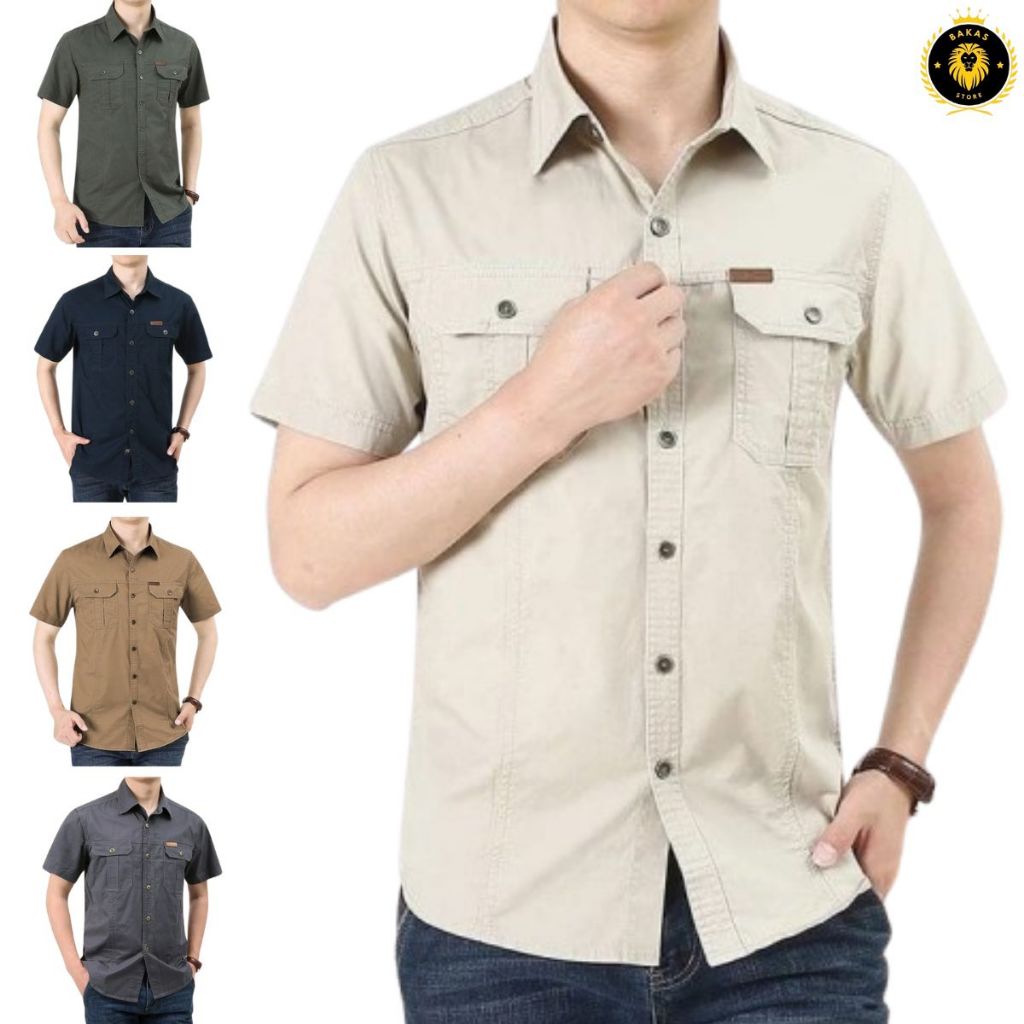 Bakas Store - Kemeja Pendek Pria/Kemeja Outdoor Pria/Kemeja Kasual Lengan Pendek/Kemeja Polos Origin