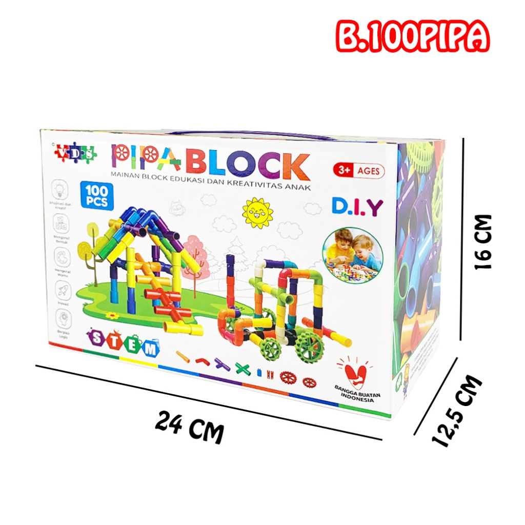 Mainan Edukasi Anak Blok Pipa /Education Toys Block Pipa 100PC 150PC