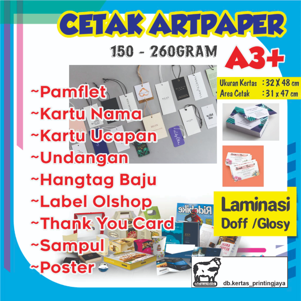 Cetak Print A3+ Color Warna Art Paper Poster Flyer Brosur Kartu Nama Tc Card Label Undangan