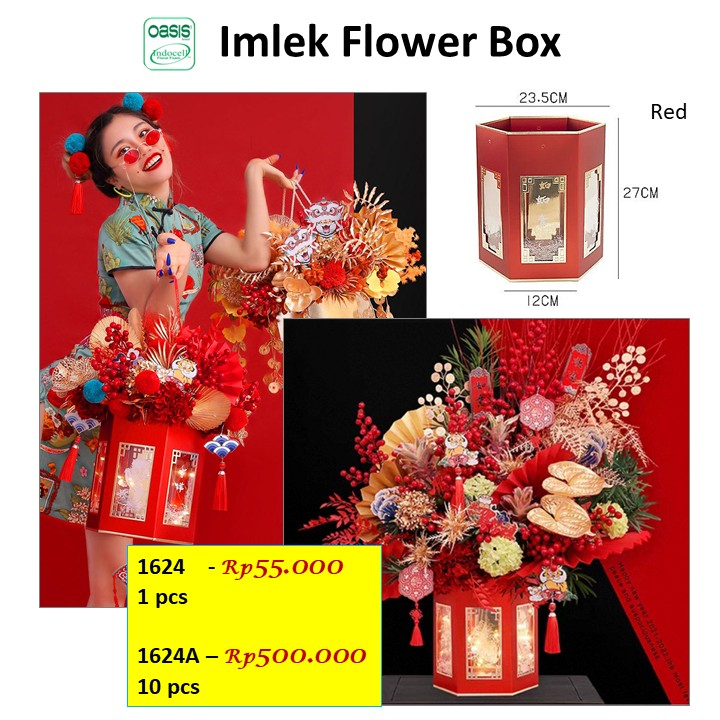 Imlek Flower Box 1624  Box Hampers CNY Box Chinese New Year Bloombox CNY Kotak Bunga CNY Aksesoris C