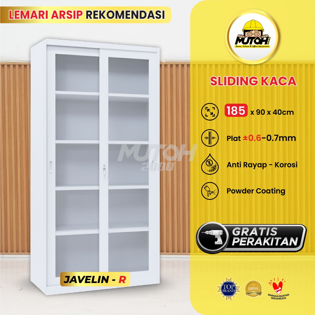 Lemari Arsip Besi Sliding Kaca Lemari arsip kantor 2 Pintu putih MUTOH JAVELIN