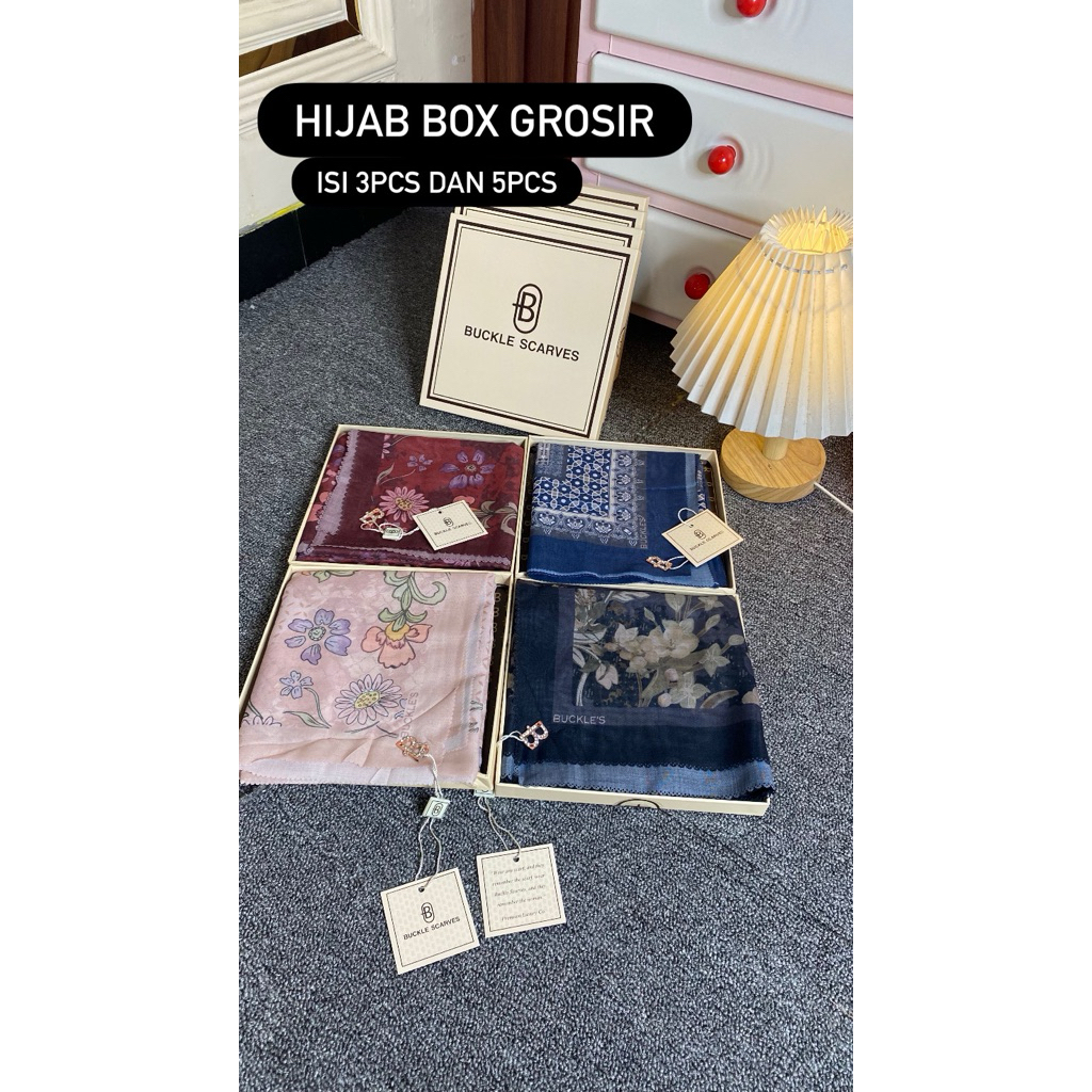 HIJAB BUCKLE SCARVES BOX (5pcs) dan (3pcs) kemasan box voal digital printing