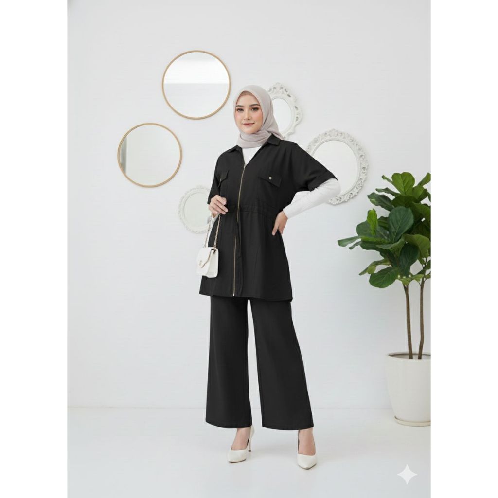 Alyssa Denim One Set Wanita Jeans Kulot & Atasan terbaru