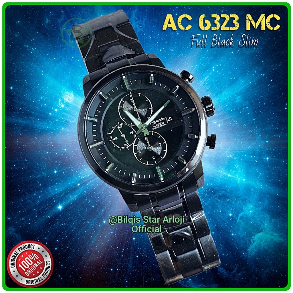 Alexandre Christie Pria Ac 6323 Mc Slim Tali Rantai Full Black Original