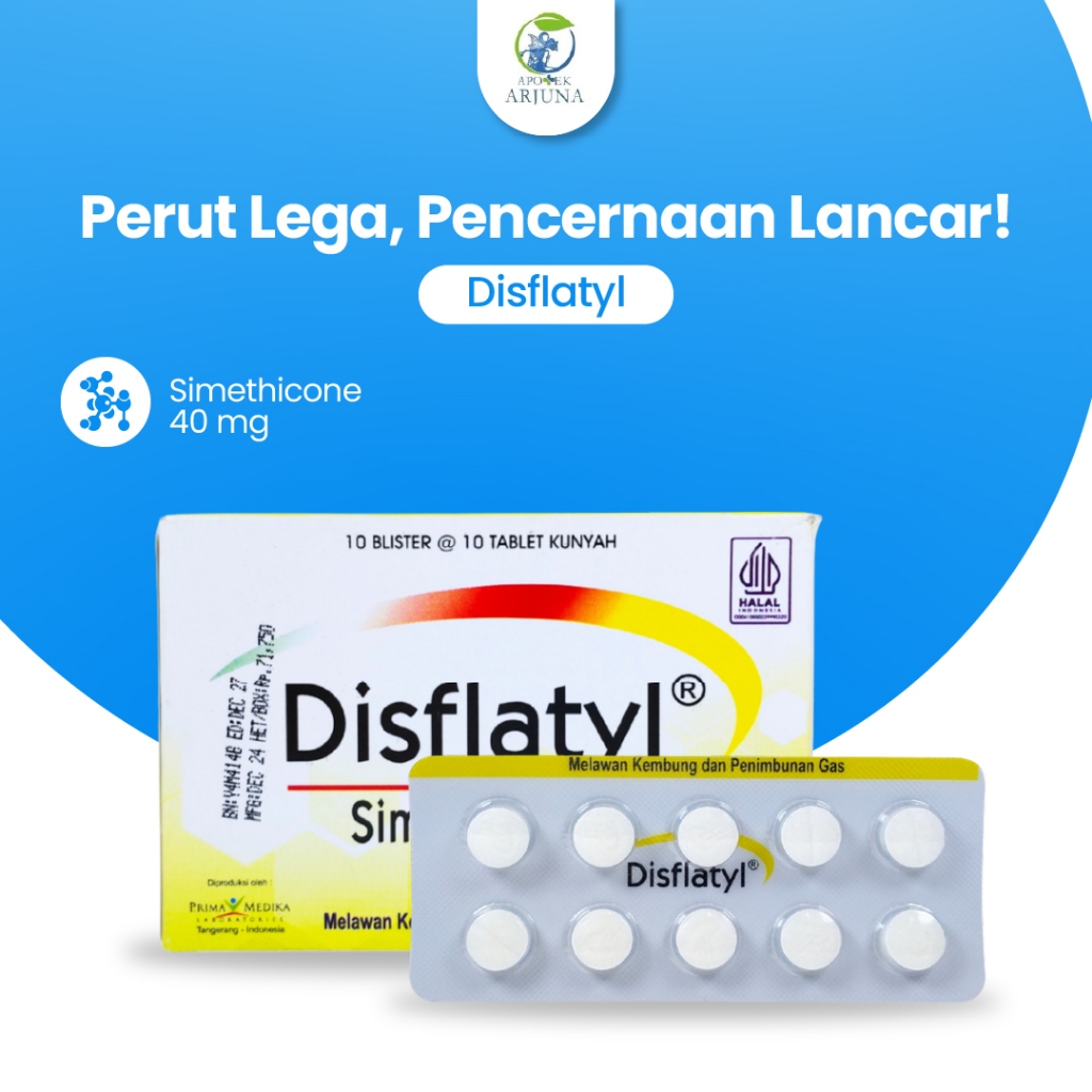DISFLATYL Tablet Kunyah Simethicone 40mg Obat Perut Kembung & Gas 100 Tablet